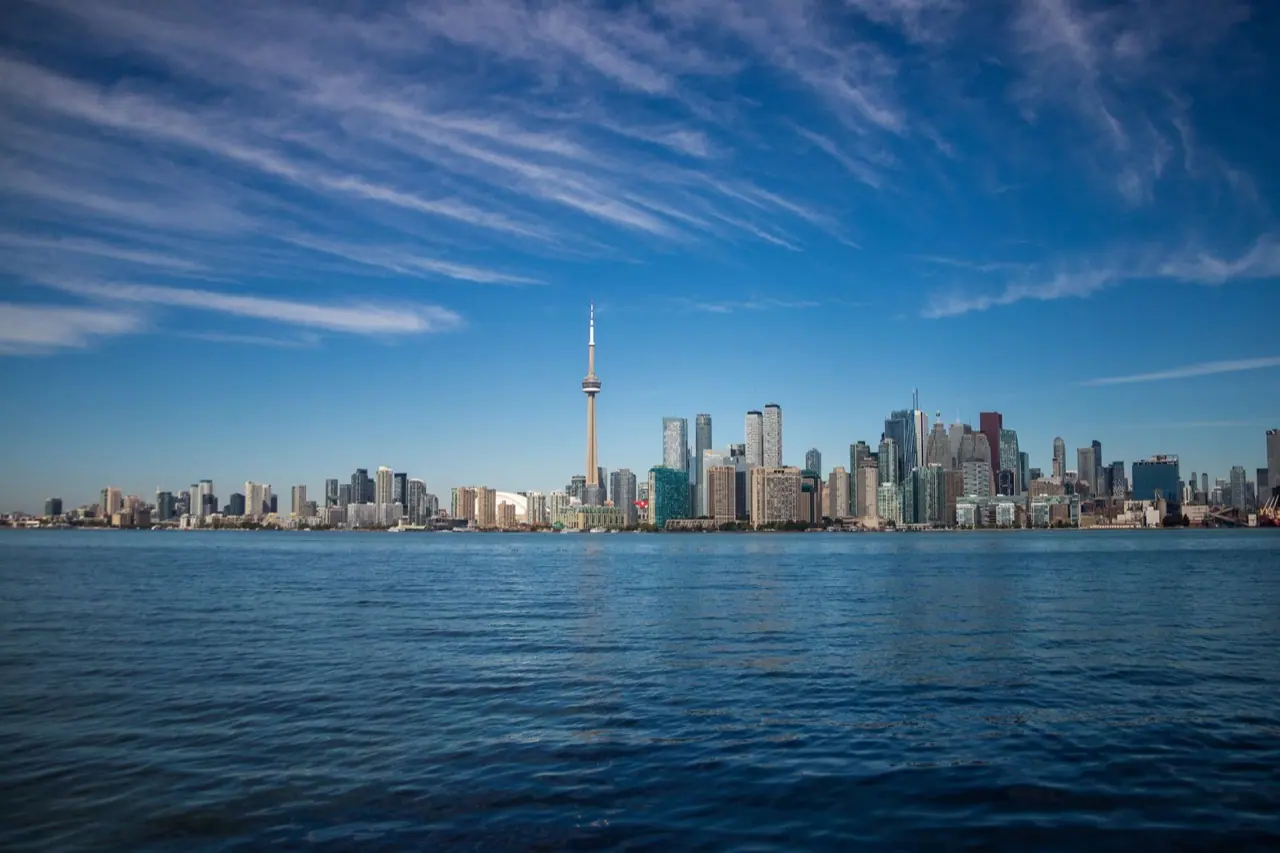 The Toronto skyline and CN Tower across Lake Ontario